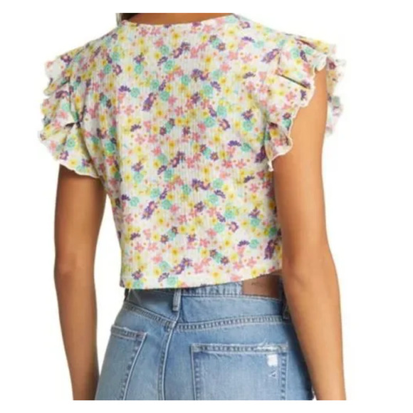 VERO MODA Tie-Front Knot Crop Top, Floral Print | Sz Small, New!   N1 - Picture 5 of 7